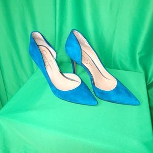 JESSICA SIMPSON "Claudette" Cerulean Blue Suede Heels Sz 8.5